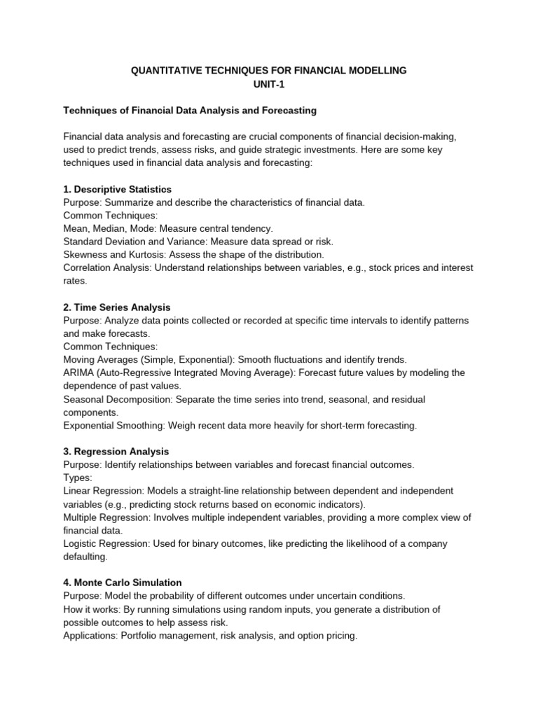 Quantitative Techniques in Financial Modeling | PDF | Regression ...