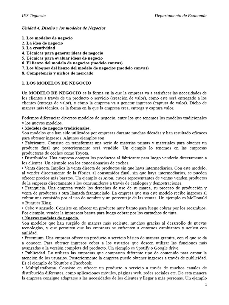 Modelos de Negocio y Generación de Ideas | PDF | Creatividad | Business