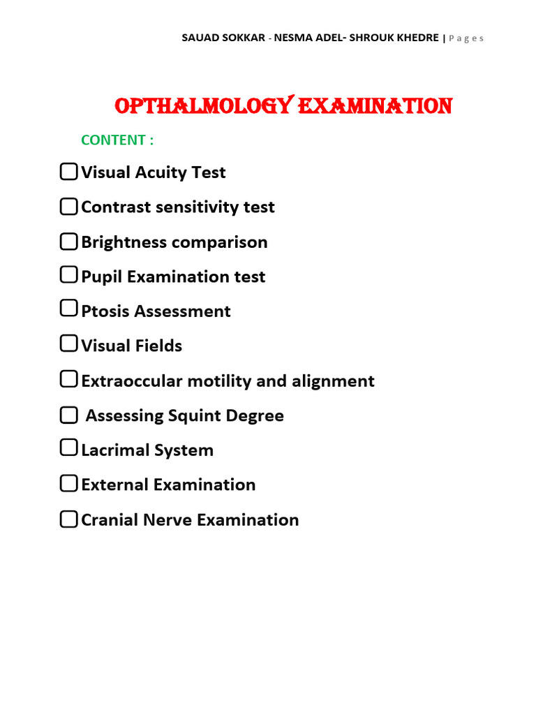 Ophthalmology-Examination All | PDF | Visual Acuity | Contrast (Vision)