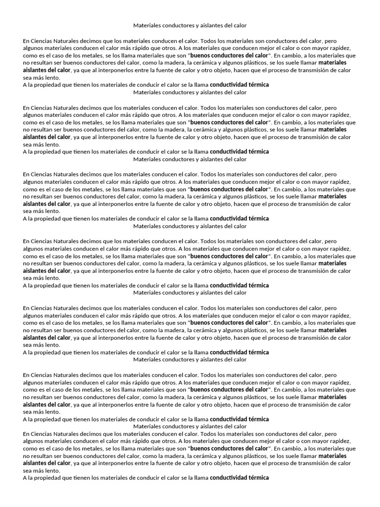 Materiales Conductores y Aislantes Del Calor 4 | PDF | Conductor ...