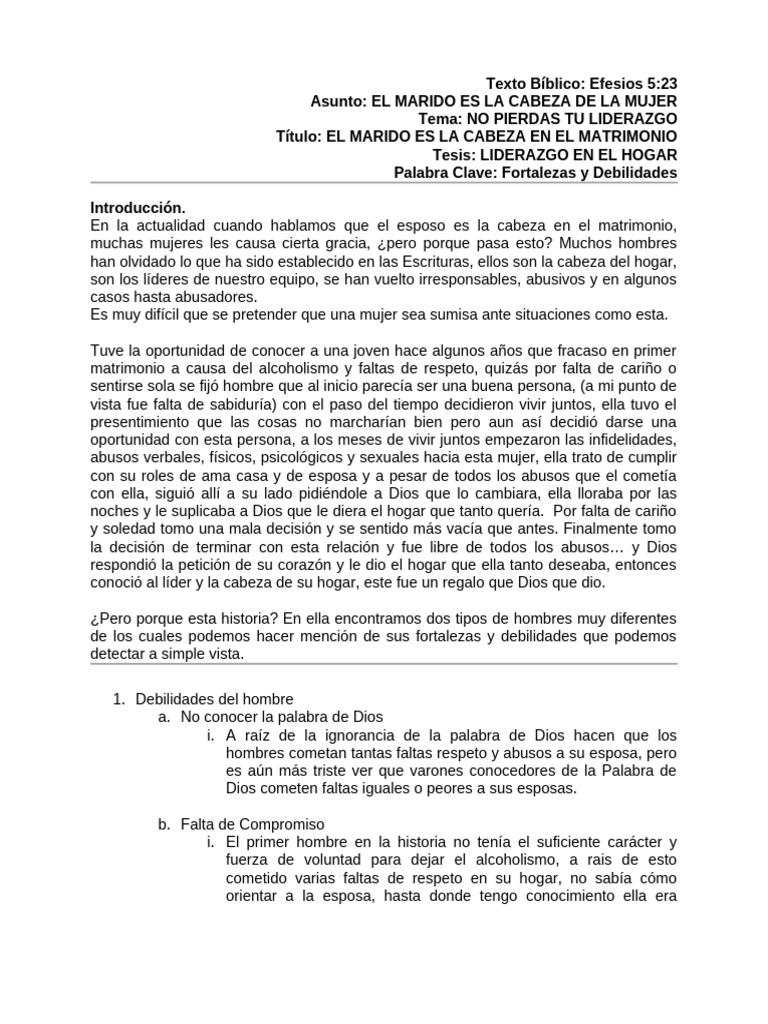Liderazgo del Marido en el Matrimonio | PDF | Amor | Liderazgo