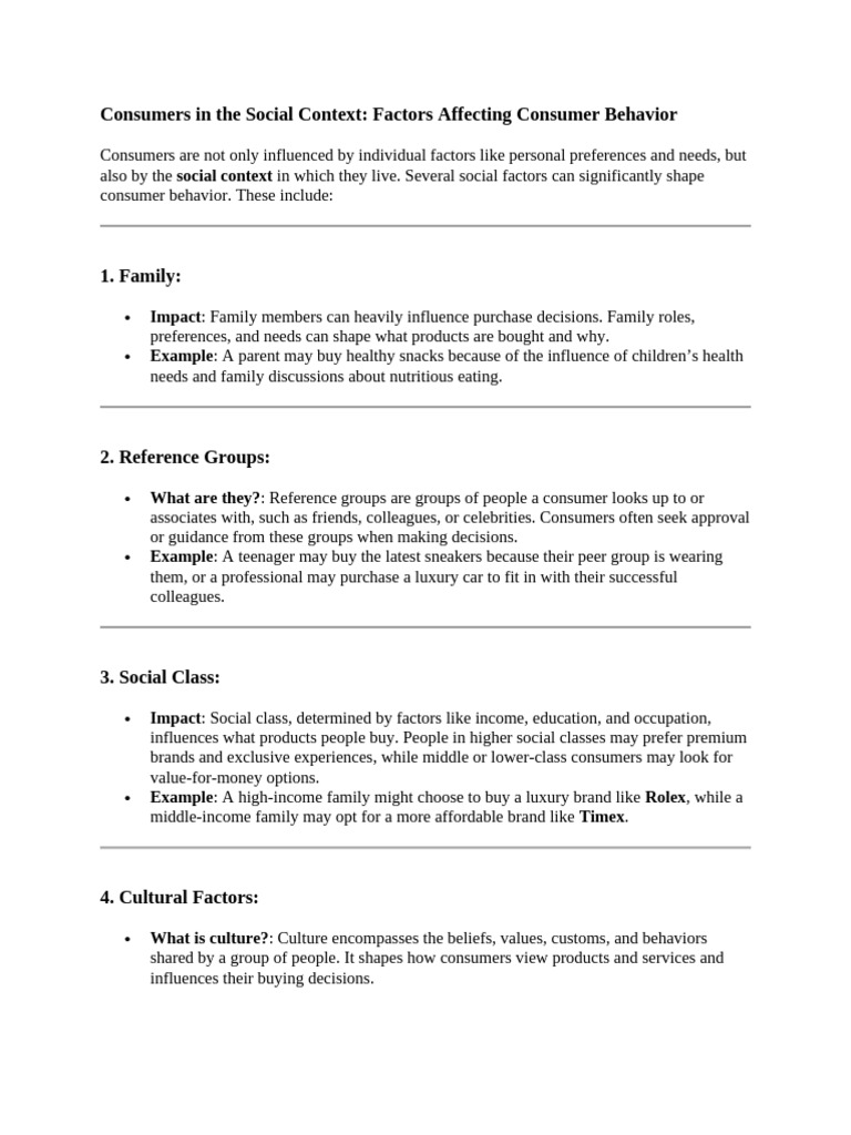 Social Factors Influencing Consumer Behavior | PDF | Consumer Behaviour ...
