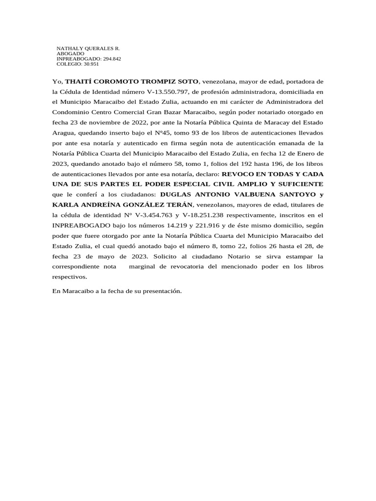 Revocación de Poder Notarial en Maracaibo | PDF
