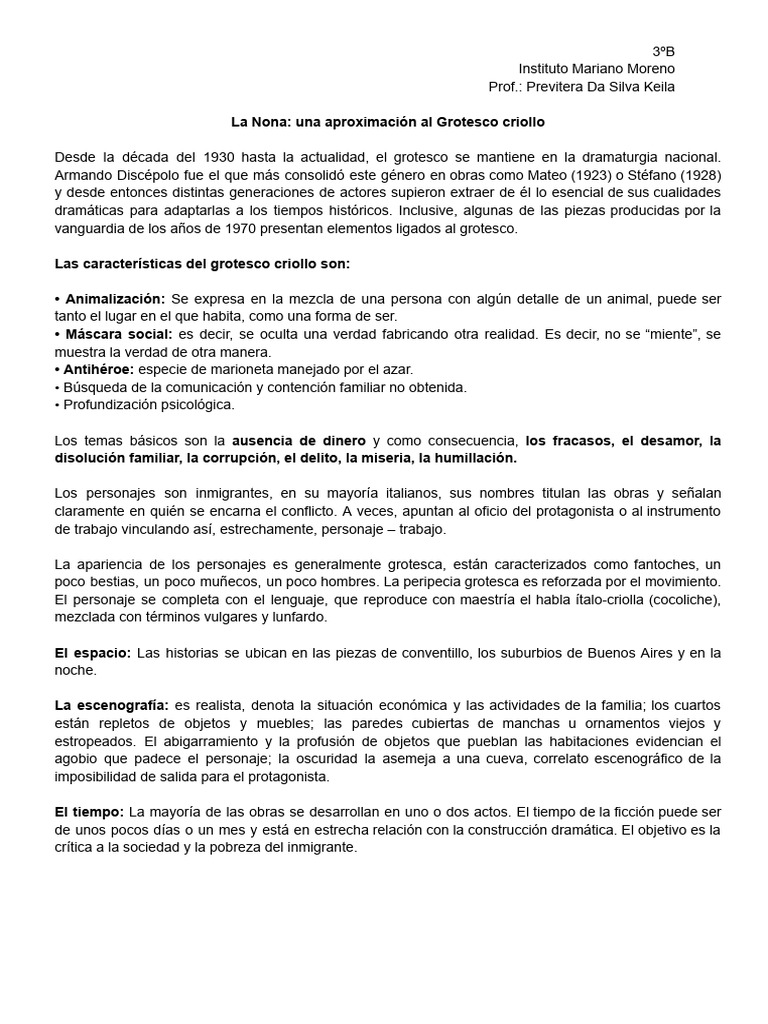 Características del Grotesco Criollo | PDF