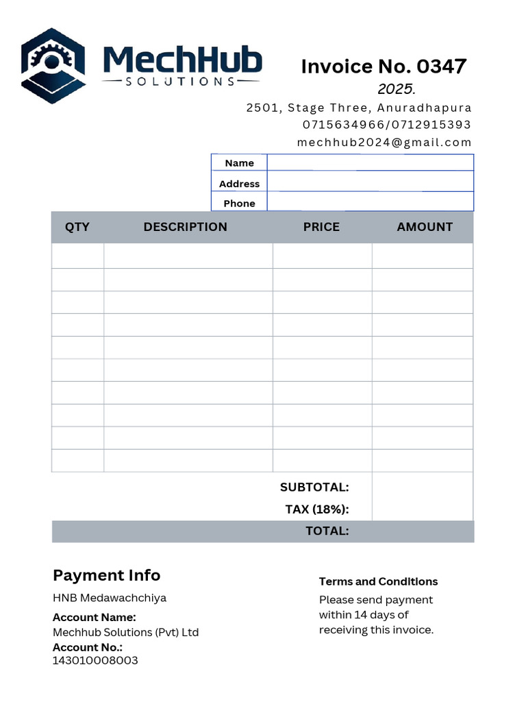 Invoice 0347 from Mechhub Solutions | PDF