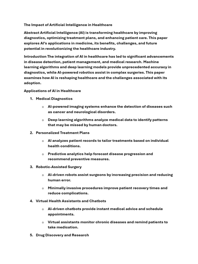 AI's Transformative Role in Healthcare | PDF | Artificial Intelligence ...