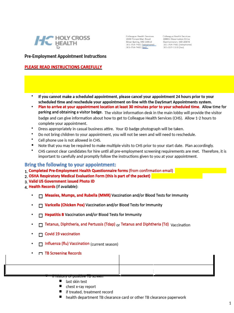 Pre-Employment Appointment Guidelines | PDF | Tuberculosis ...