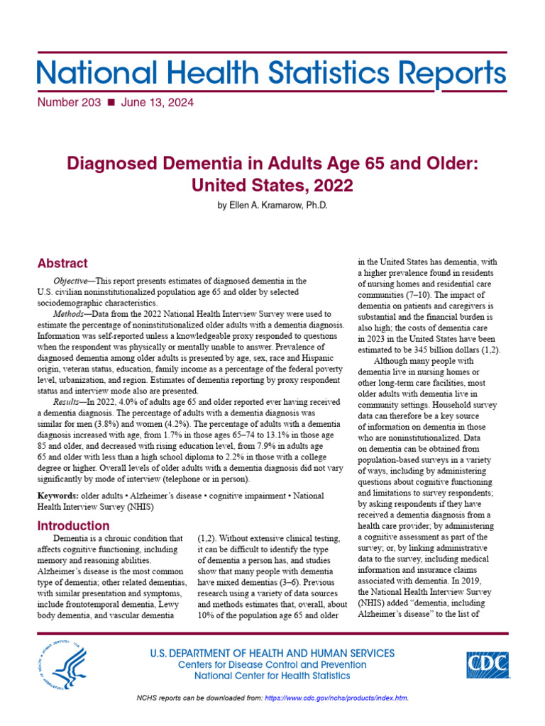 4 Diagnosed Dementia in Adults Age 65 and Older - United States, 2022 ...