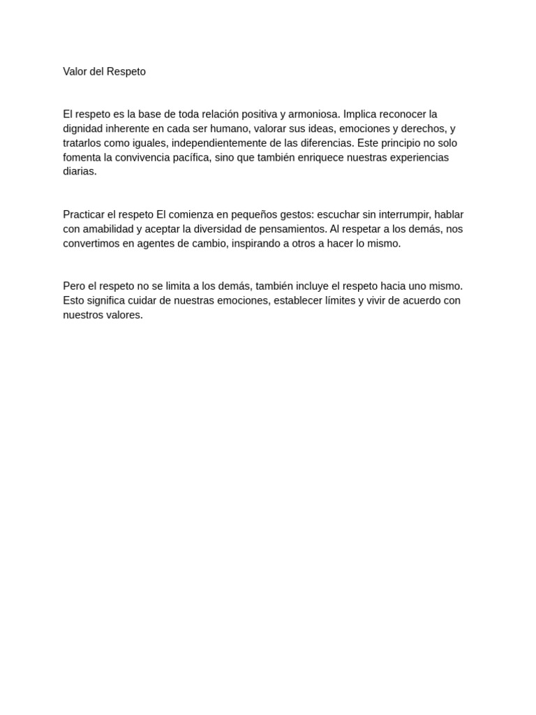 El Valor del Respeto en la Convivencia | PDF