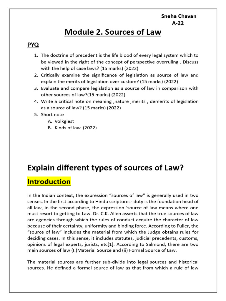 Sources of Law: Legislation Explained | PDF | Precedent | Sources Of Law