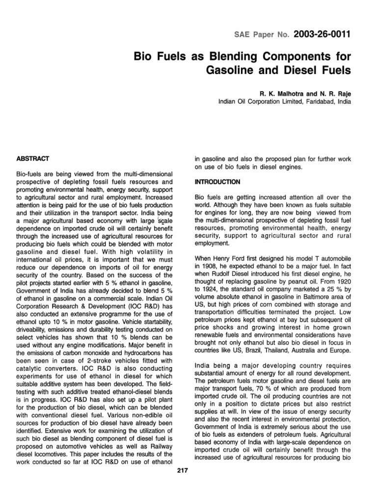 Biofuels in Gasoline and Diesel Blends | PDF | Diesel Fuel | Biodiesel