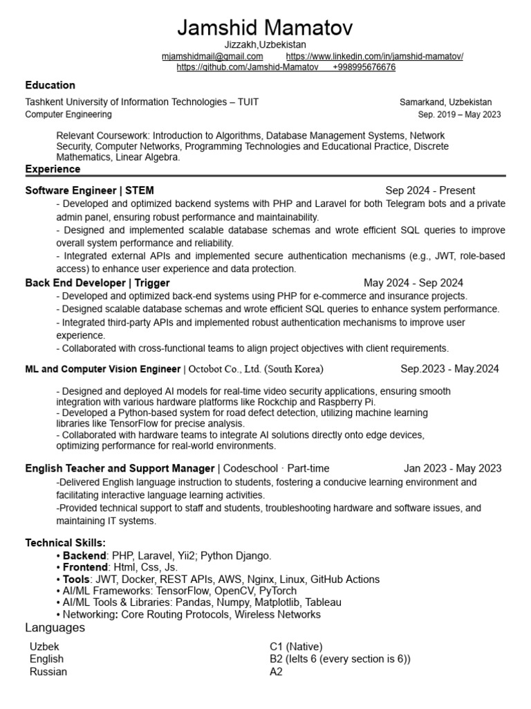 Software Engineer & AI Specialist Resume | PDF | Databases | Software ...