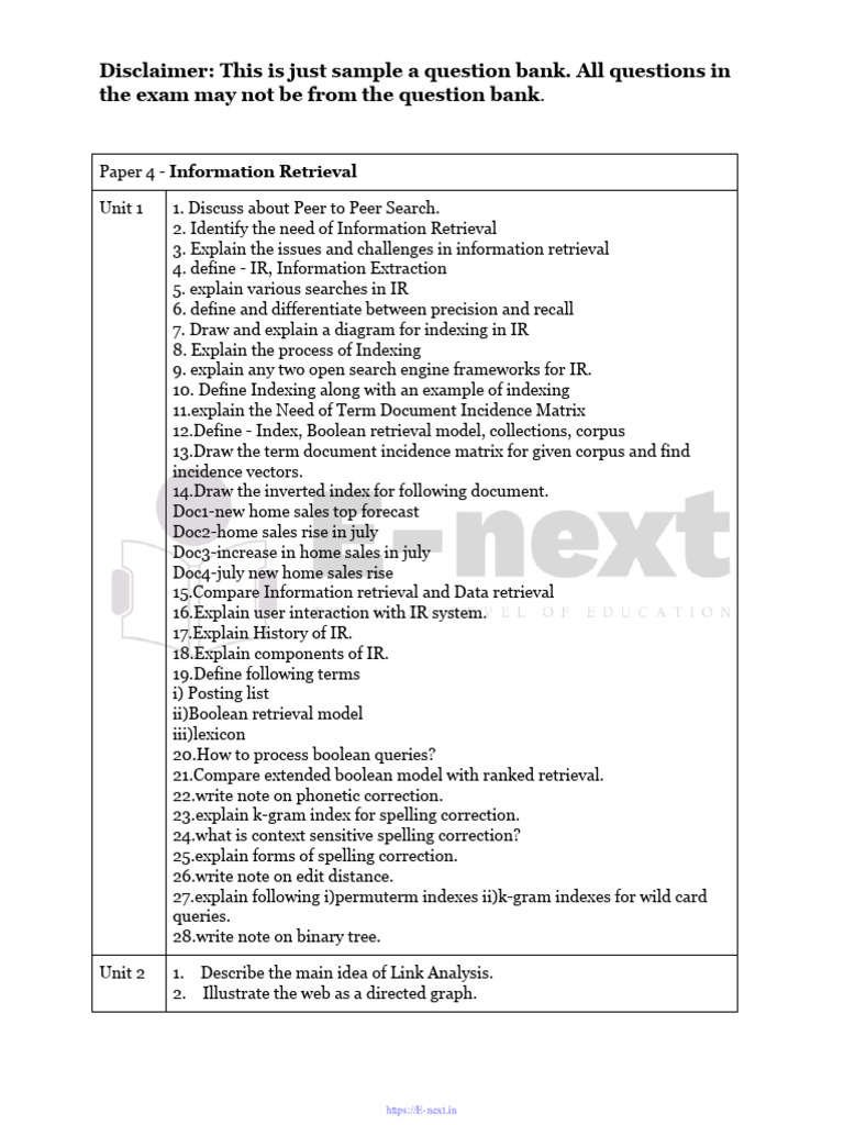 Information Retrieval Exam Question Bank | PDF | Information Retrieval ...