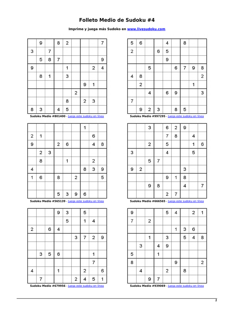 Medium Sudoku Booklet 4 Es 6 | PDF