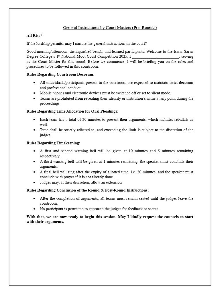 NMCC 2025: Courtroom Instructions | PDF | Courtroom | Judiciaries