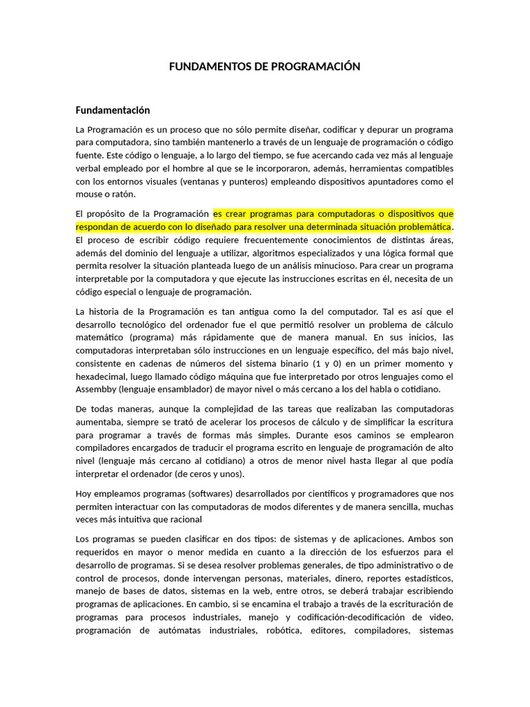 Fundamentos de Programación y Lenguajes | PDF | Programa de computadora ...