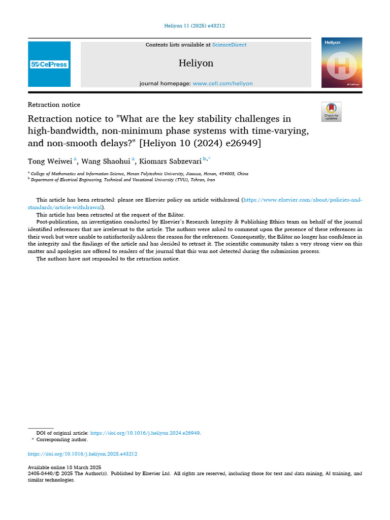 Retraction Notice To What Are The Key Stability C | PDF
