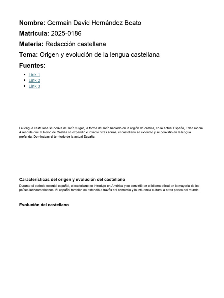 Origen y Evolucion de La Lengua Castellana | PDF | Lengua española | latín