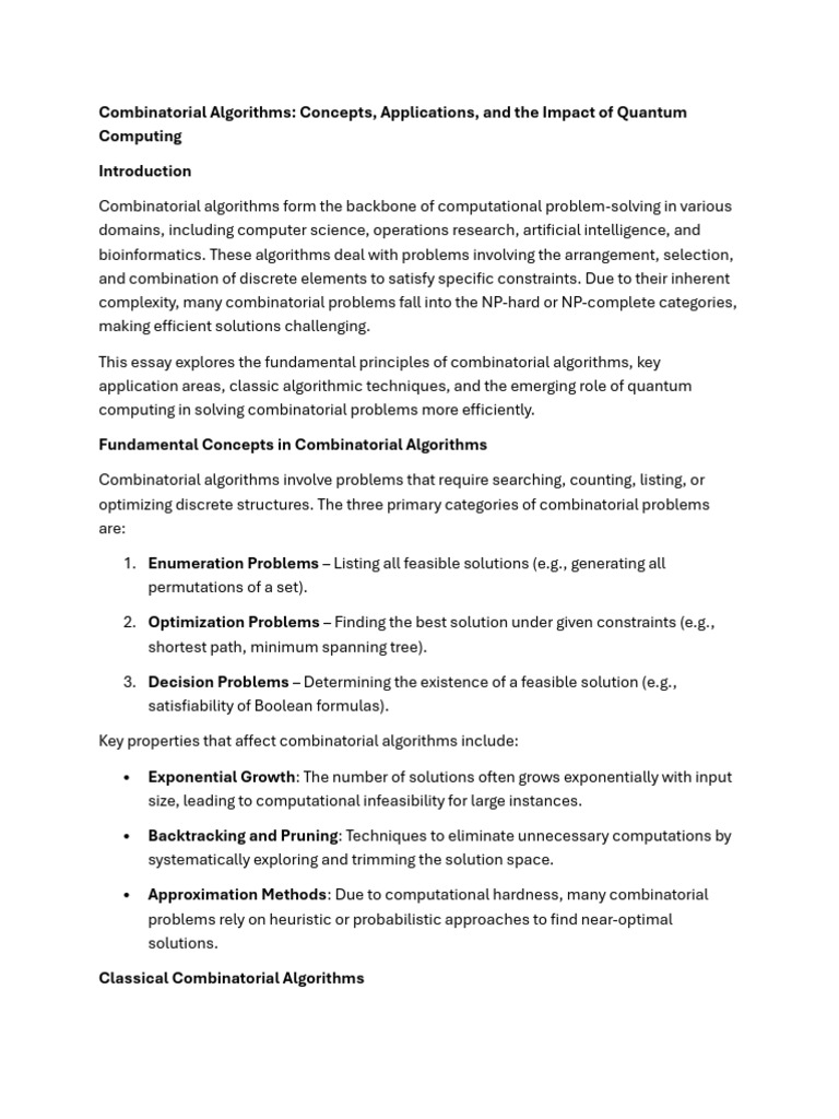 Quantum Impact on Combinatorial Algorithms | PDF | Quantum Computing ...