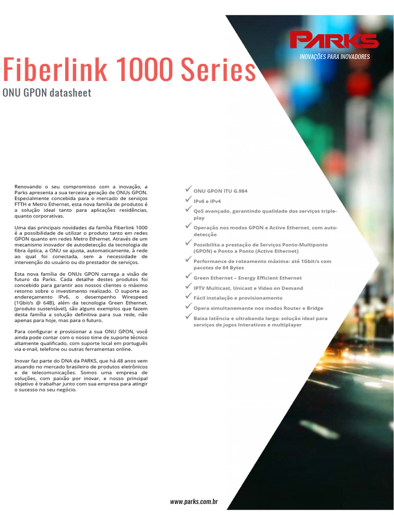 Fiberlink 1000: ONU GPON Inovadora | PDF | Ethernet | Rede de computadores