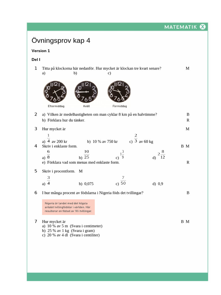 X Ovningsprov Kap 4 Ver 1 V 1 2 | PDF