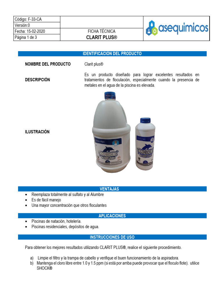 F-33-Ca Clarit Plus | PDF | Agua | Piscina