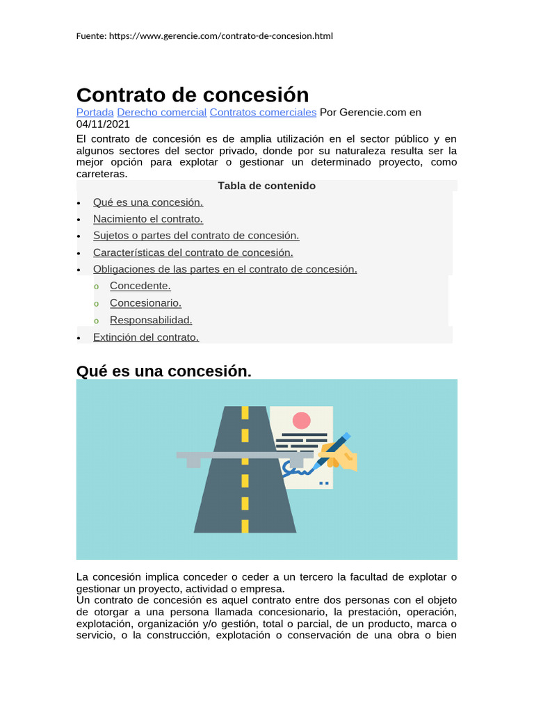 Guía sobre el contrato de concesión | PDF