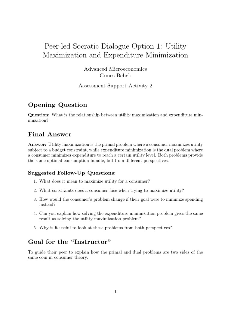 Utility Maximization vs. Expenditure Minimization | PDF