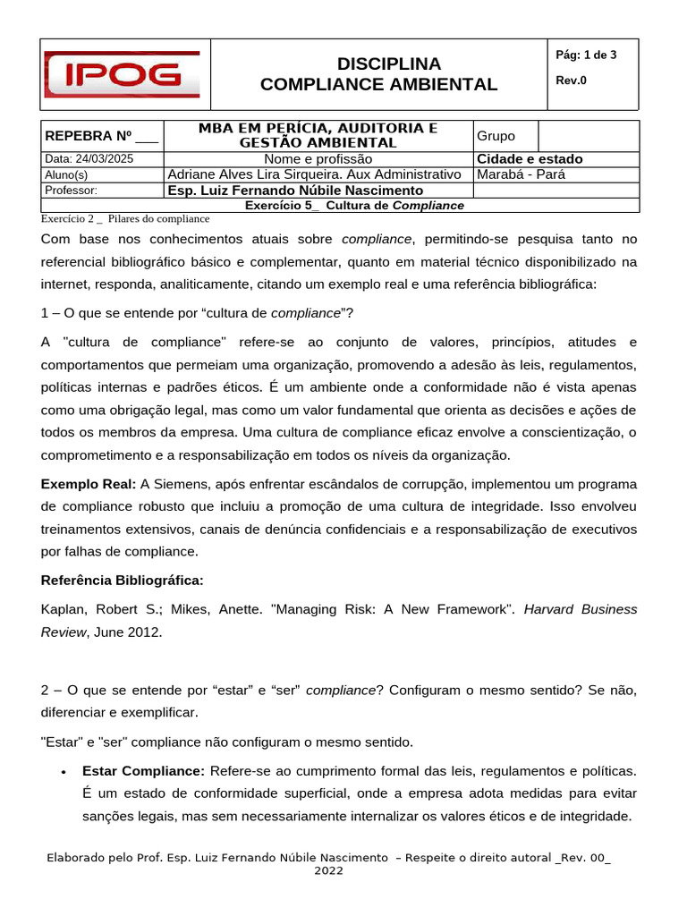 Cultura e Práticas de Compliance Ambiental | PDF | Conformidade regulatória