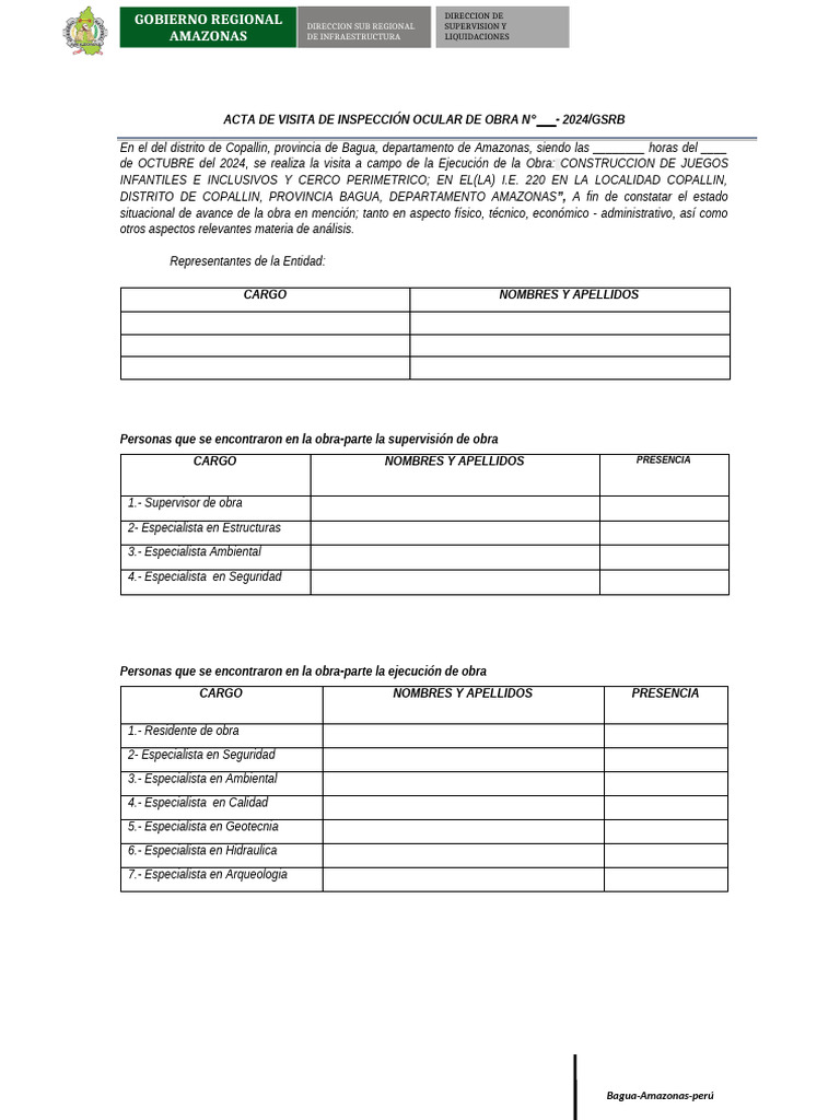 Acta de Visita de Inspección Ocular - Copallin GSRB | PDF