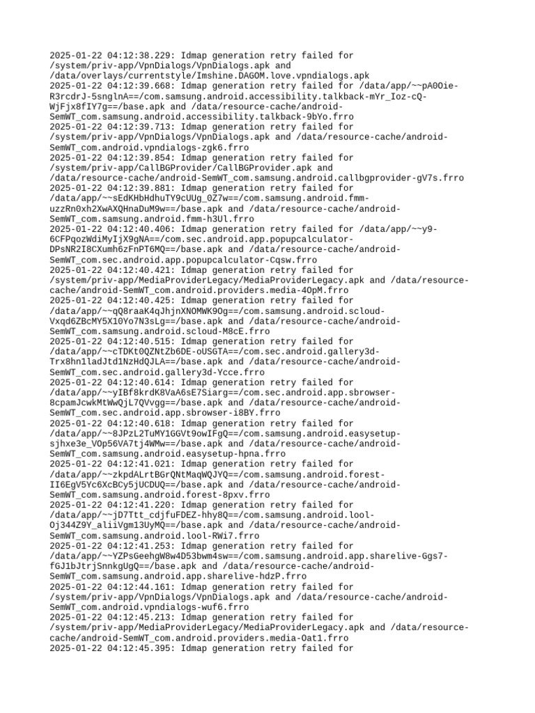 Idmap Generation Failures Log | PDF | Android (Robot) | Utility Software