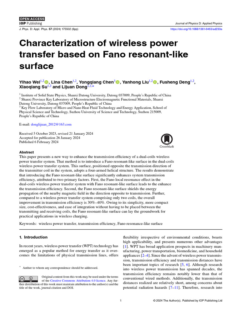 Fano Resonant Surface Enhances Wireless Power Transfer | PDF ...