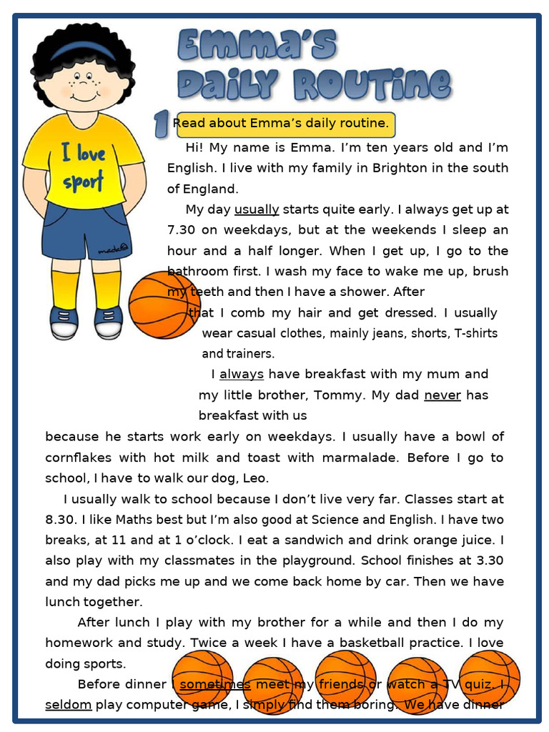 Emma's+daily+routine+-+reading | PDF
