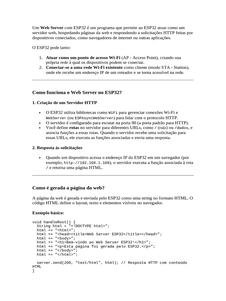 Web Server com ESP32: Guia Prático | PDF | Servidor Web | Internet e Web