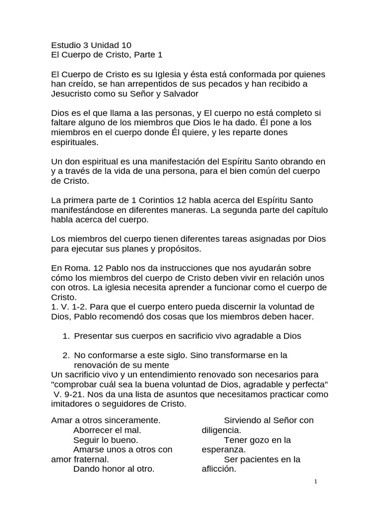 10-3 El Cuerpo de Cristo - Parte 1 | PDF | Cristo (título) | espíritu Santo