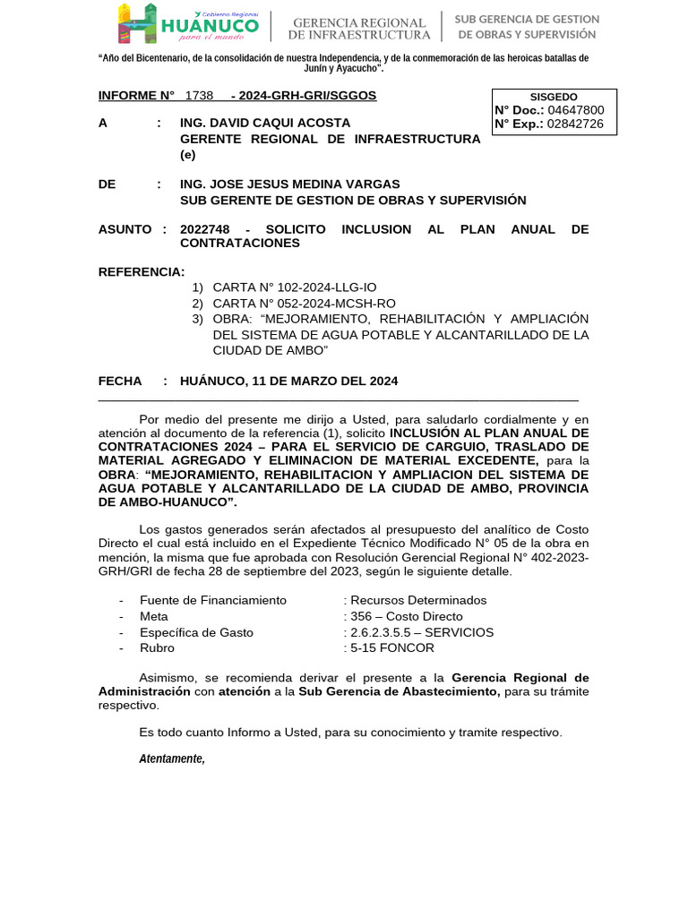 Informe Inclusion Al Pac Carguio | PDF | Suministro de agua | Agua dulce