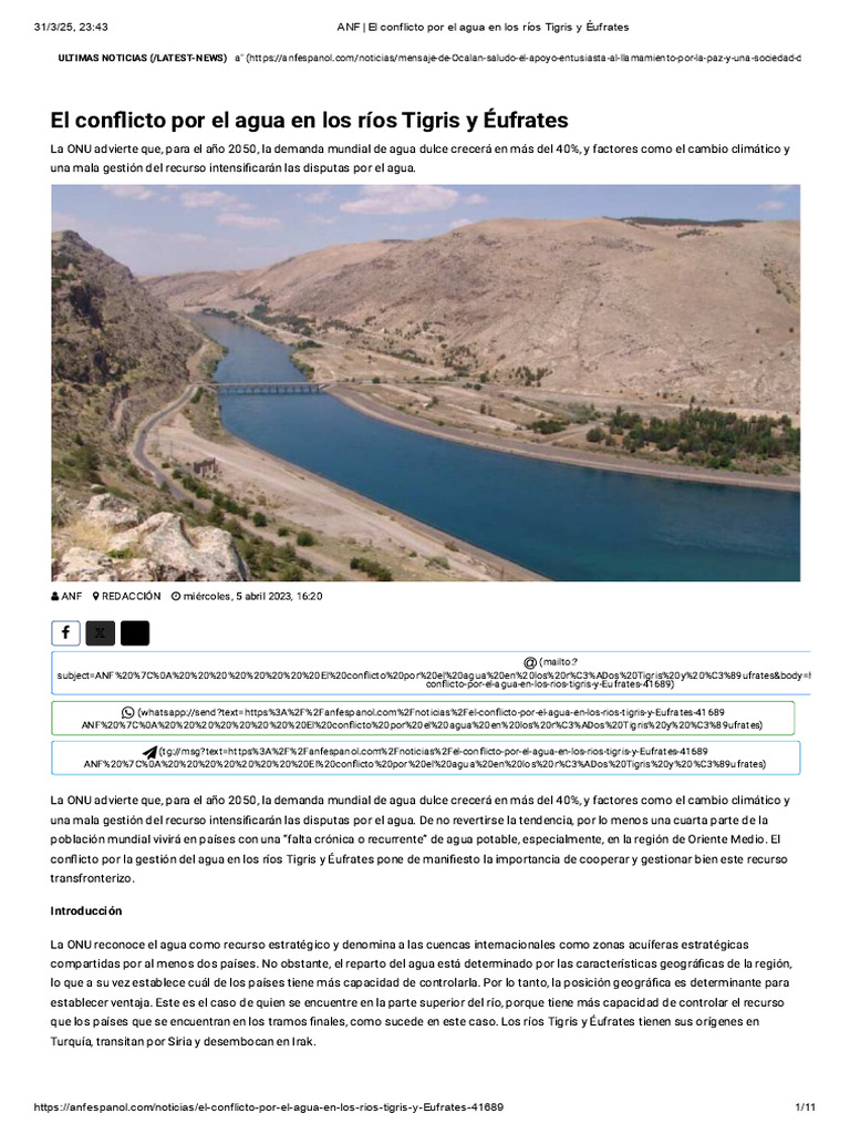 ANF _ El conflicto por el agua en los ríos Tigris y Éufrates | PDF ...