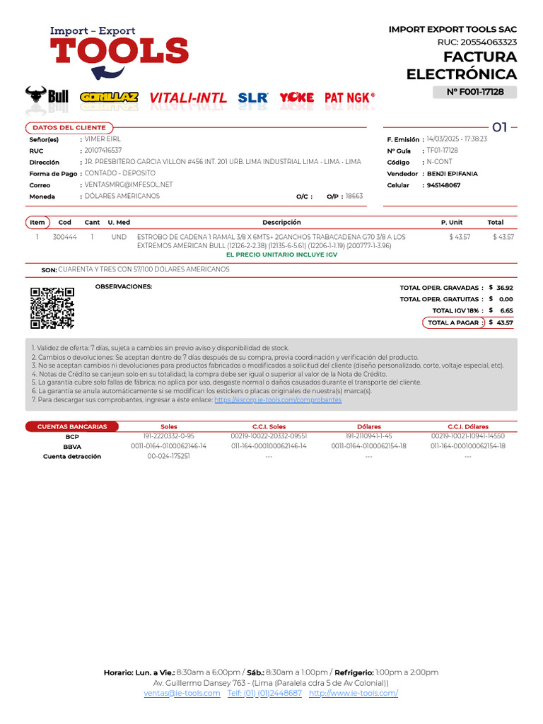 Import Export Tools Fac F001 17128 | PDF
