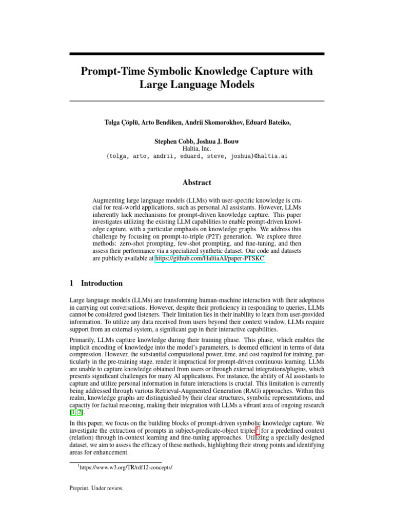 Prompt-Time Symbolic Knowledge Capture With LLM | PDF | Cognition ...
