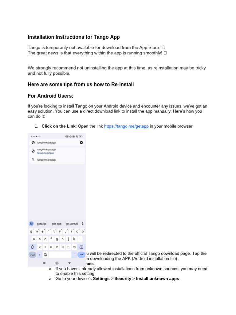 Reinstalling Tango App on iPhone | PDF | Mobile App | Ios