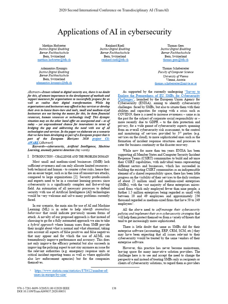 AI Innovations in Cybersecurity for SMBs | PDF | Artificial ...