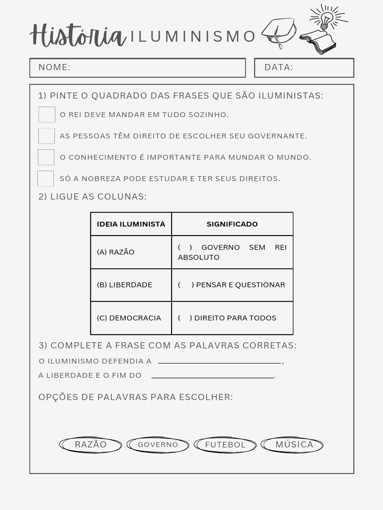Atividades Adaptadas sobre Iluminismo | PDF
