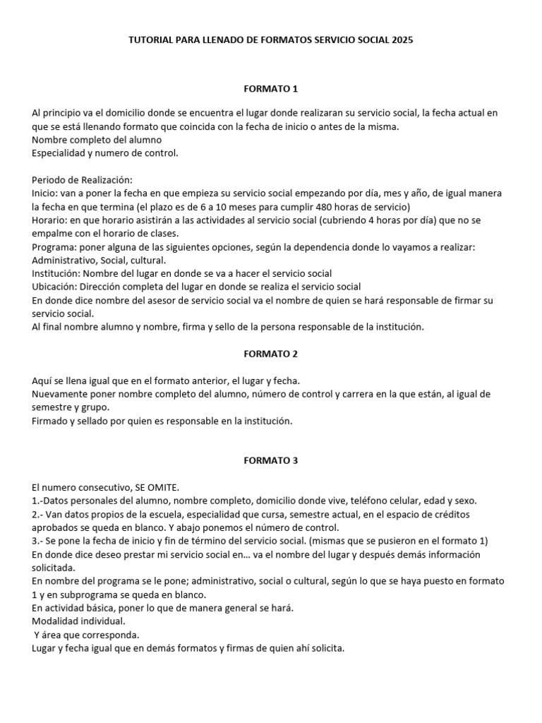 Guía para Llenar Formatos de Servicio Social | PDF
