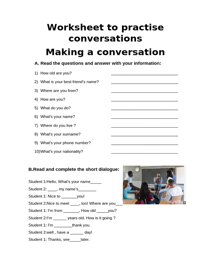 Conversation Practice Worksheet | PDF