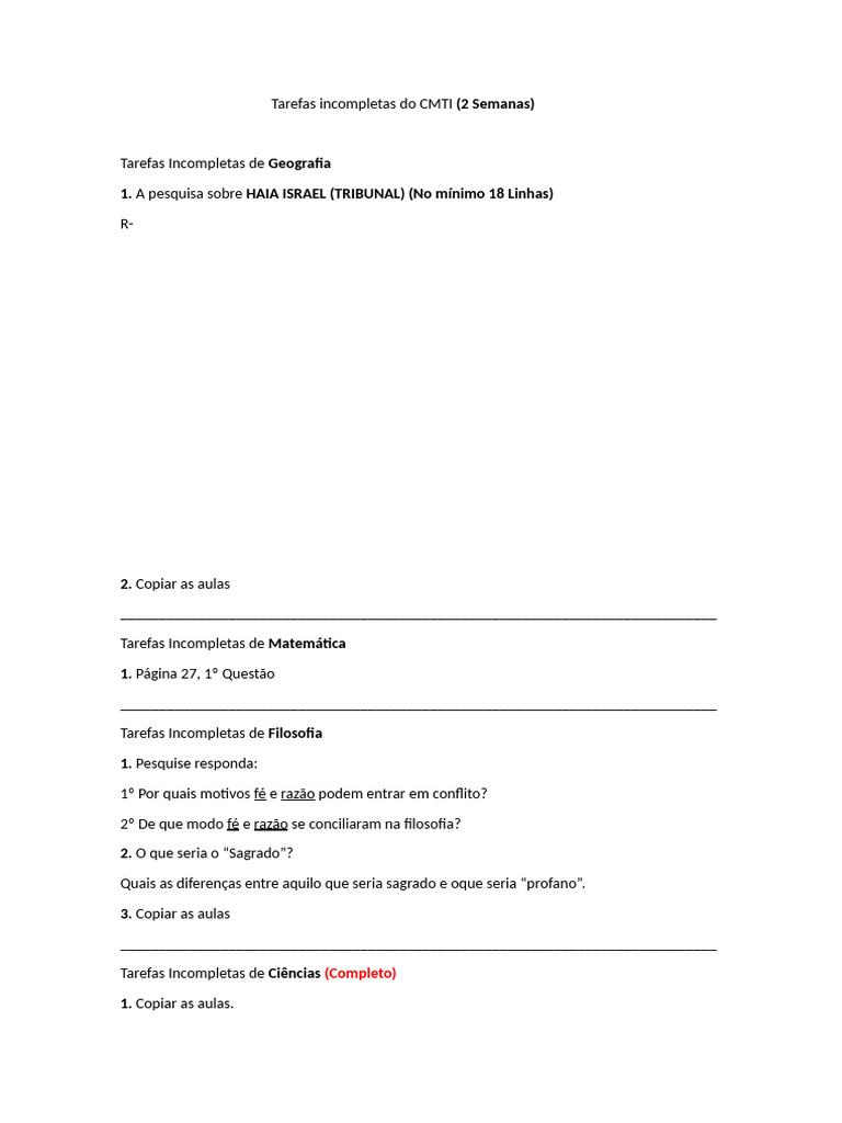 Tarefas incompletas do CMTI 2 Semanas | PDF | Gene