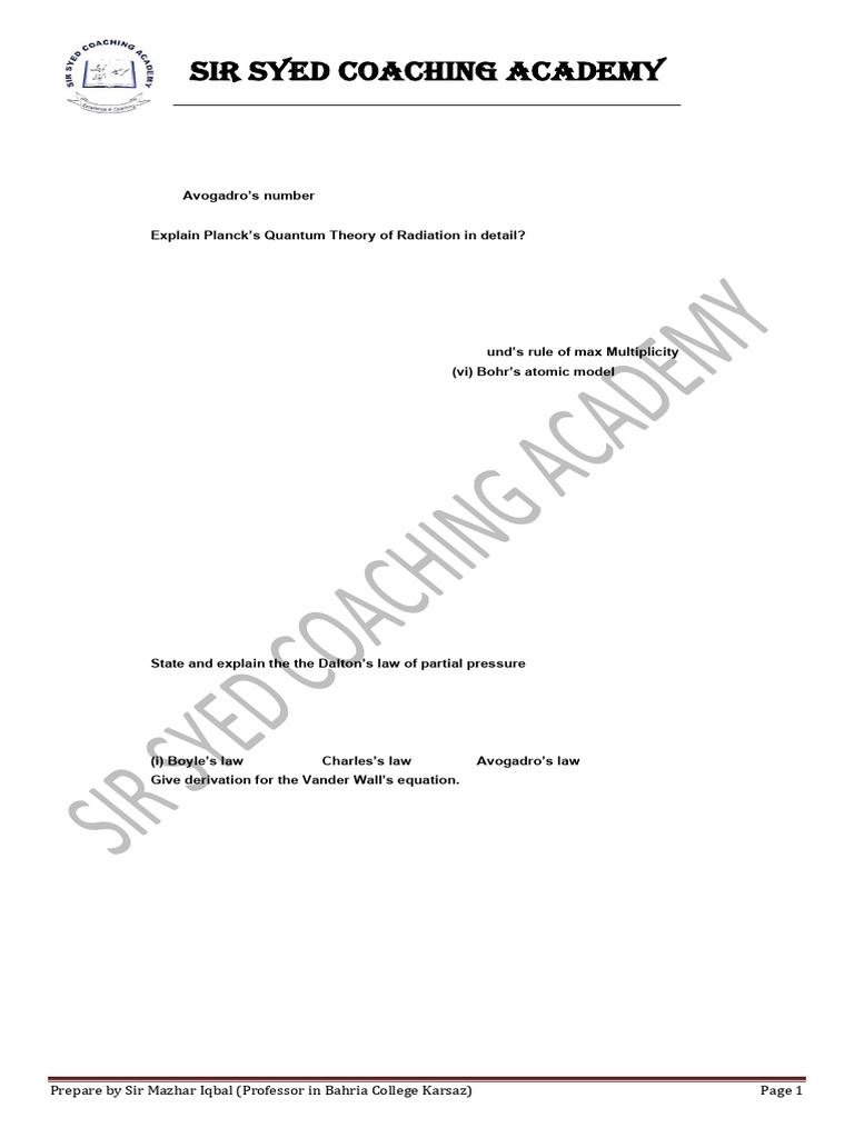 Preparation Paper Chemistry Xi 2024 | PDF | Chemical Bond | Electron ...