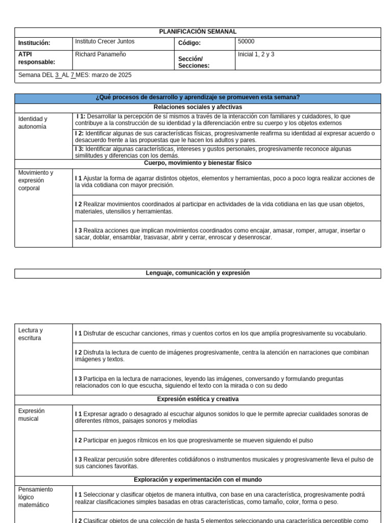 Planeación de Actividades para Niños 3-4 Años | PDF | Ritmo | Aprendizaje