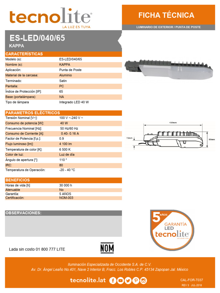Es Led 040 65 Ficha Tecnica | PDF