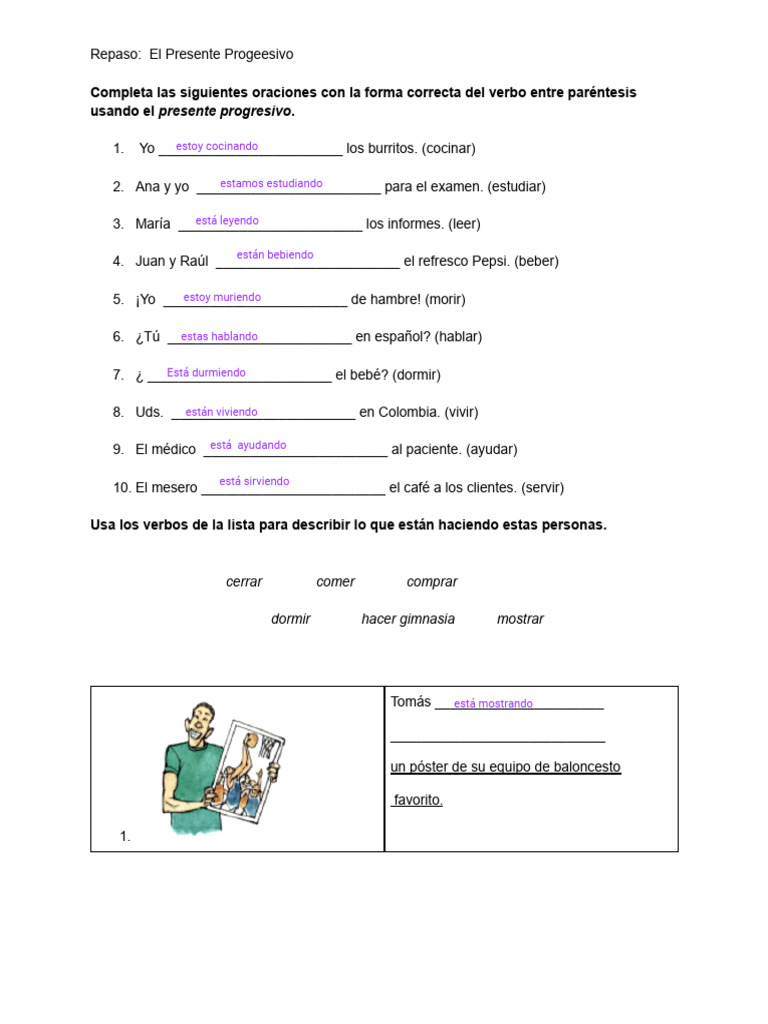 Ejercicios de Presente Progresivo | PDF