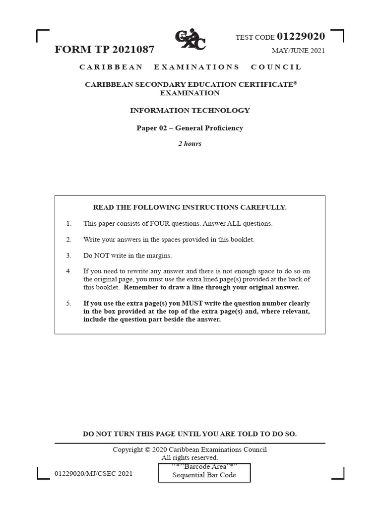 CSEC IT Exam Paper 2021 Guide | PDF | Computer Security | Security
